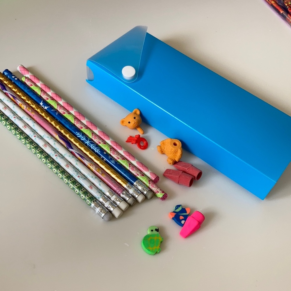 Decorative pencils, 3D puzzle eraser, pencil case, school supplies
